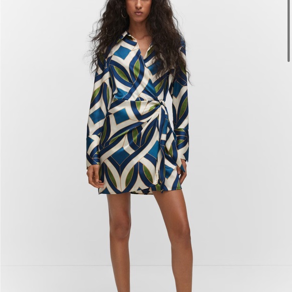 Mango outlet abstract Blue and Green Wrap Dress - Picture 2 of 4
